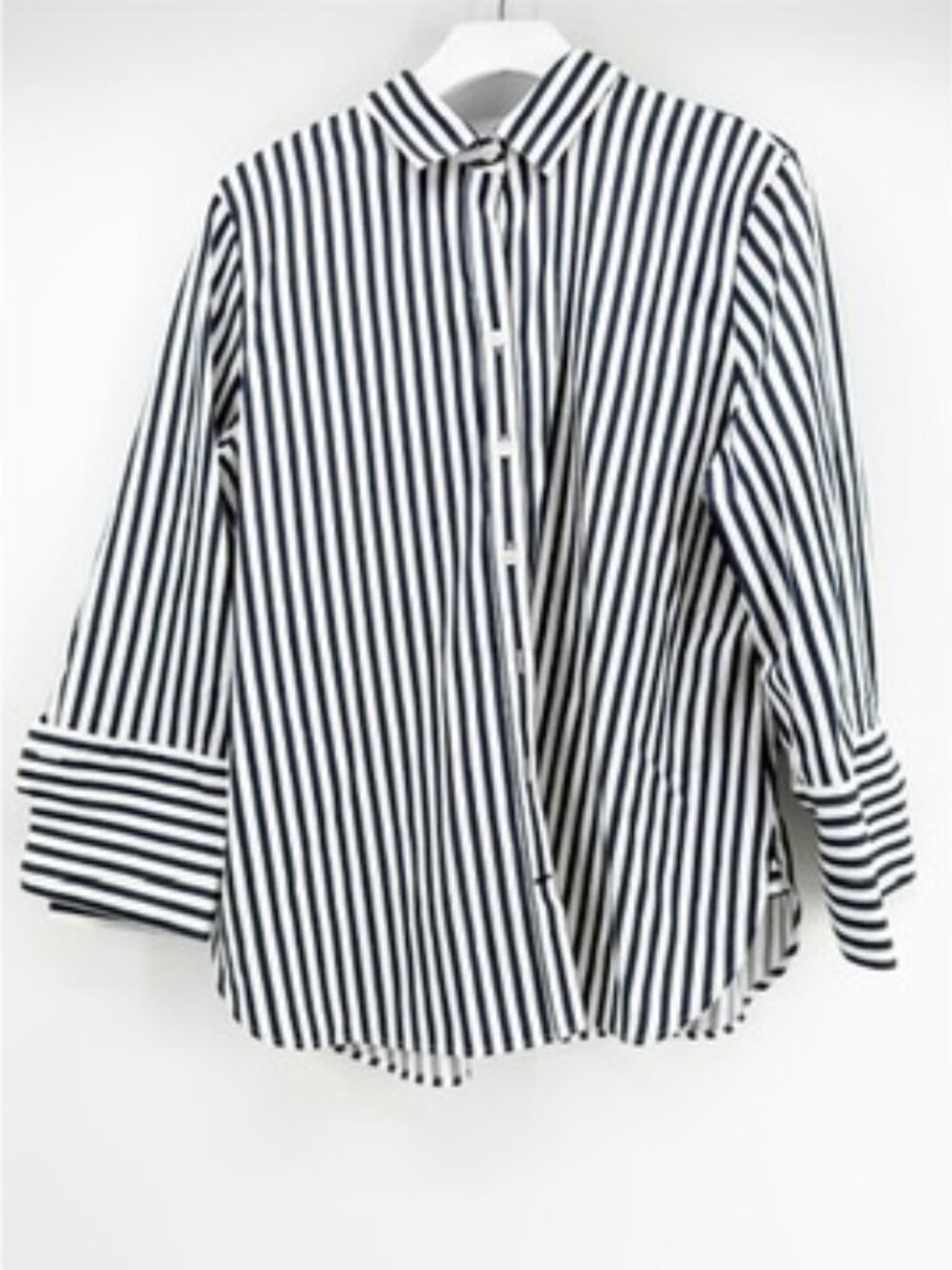 Chicos Gray White Striped Button Down Shirt 3/4 Sleeve Size 2 US 12 - Picture 3 of 11